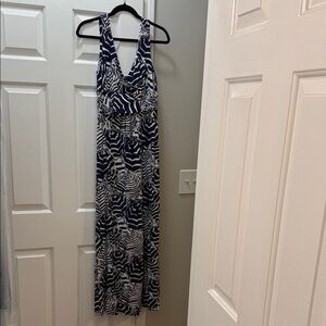 Lilly Pulitzer Navy and White Abstract Print Maxi Dress